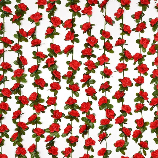 BLEUM CADE 12Pcs 98.4Ft Flower Garland Artificial Rose Vines for Bedroom, Cute Fake Hanging Flower Vines Floral Garland Decorations for Wedding Party Wall Room Decor Aesthetic