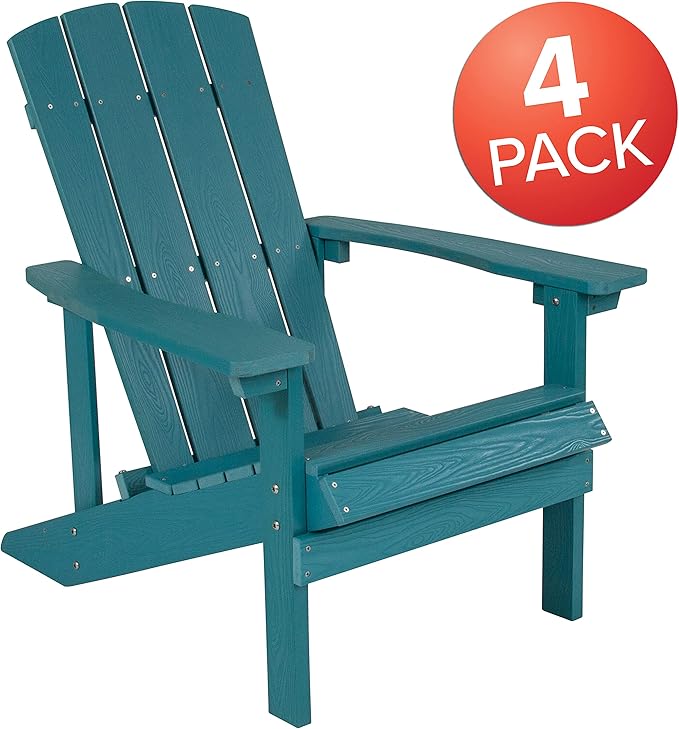 Flash Furniture Charlestown Poly Resin Adirondack Chair - Sea Foam - All Weather - Indoor/Outdoor - Set of 4
