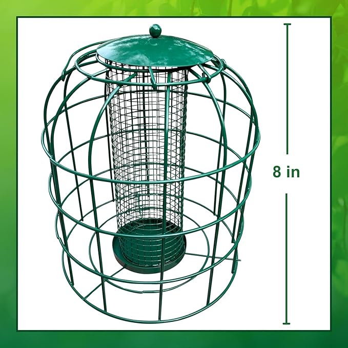 Garden Guru Squirrel Proof Bird Feeder – Outdoor Caged Mesh Seed Peanut Hanging Bird Feeder for Small Wild Birds – Premium Coated Steel & Metal Seed Guard - Chew Proof, Weather Resistant