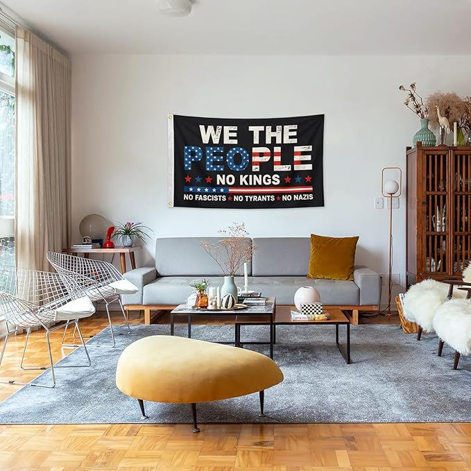 No King No Tyrants Anti Fascist Flag 3x5 FT, We The People Protest Banner for Indoor Outdoor(slogan)