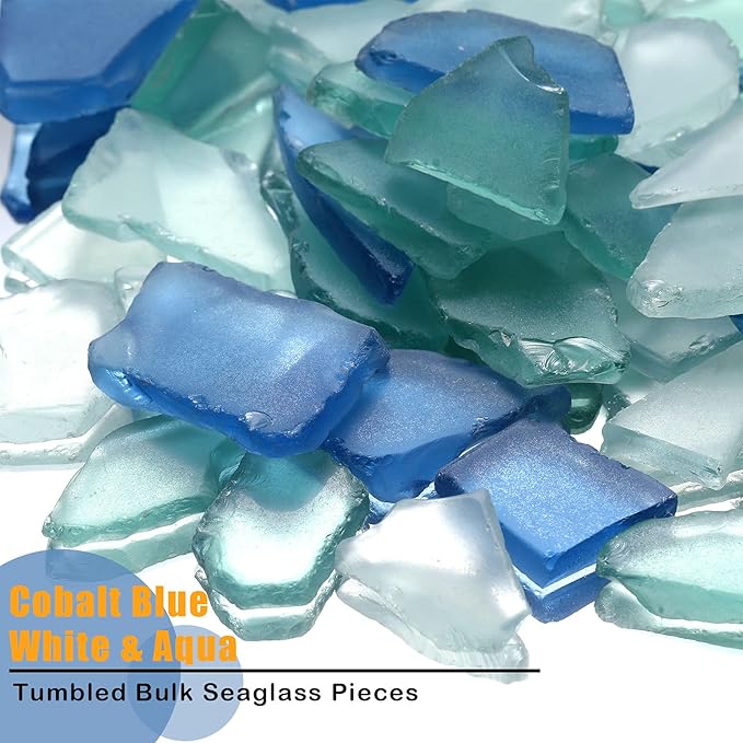 Jetec 11 oz Sea Glass for Crafts Pieces Seaglass Decor Flat Frosted Sea Glass Ornaments Vase Filler Crushed for Beach Wedding Party Decor Home Aquarium DIY Craft Supplies(Blue, White, Green)