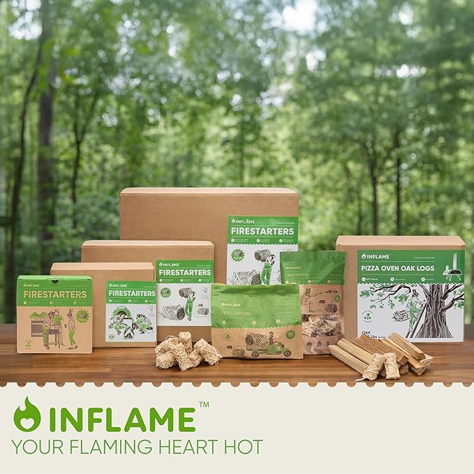 Inflame Fire Starters 130 pcs Fire Starters for Campfires, Grill, BBQ, Fireplace, Woodstove - Charcoal Starter - Waterproof, Weather-Resistant - Natural Wood Fireplace Starters