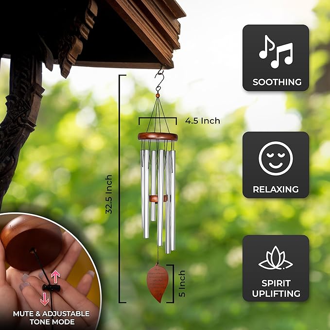 Best Memorial Wind Chimes for Outside - 32.5" Sympathy Wind Chimes Memorial Gifts for Loss of Loved One - in Remembrance Gifts - Best Bereavement Gift Idea for Loss of Loved One - Unique Funeral Gift