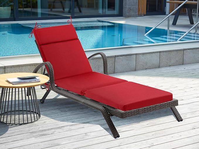 Outdoor Chasie Lounge Tufted Thick Cushion with Ties,Replacement Wicker Chair Cushion for Paito Fruniture,72x21x3inches,All Weather,Burgundy