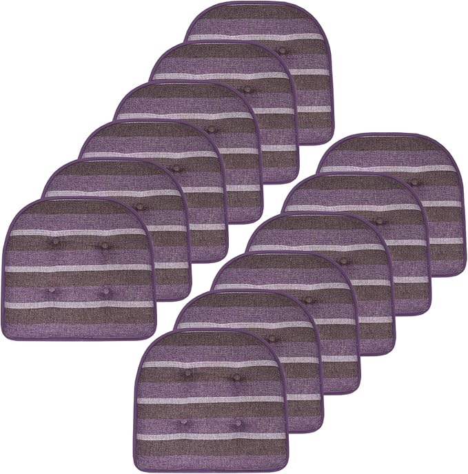 Sweet Home Collection Chair Cushion Memory Foam Pads Tufted Slip Non Skid Rubber Back U-Shaped 17" x 16" Seat Cover, 12 Count (Pack of 1), Bradford Purple