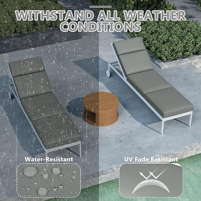 2 Pcs Chaise Lounge Cushions Outdoor, 72 x 21 x 4 Inch Lounge Chair Cushions for Outdoor Furniture - Waterproof Lounge Patio Replacement Cushion, 4In Fade-Resistant ThickPatio Chaise Lounge Cushion