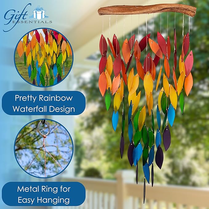 Blue Handworks Deluxe Waterfall & Driftwood Chime, Sandblasted Glass and Found Wood Handcrafted Wind Chime
