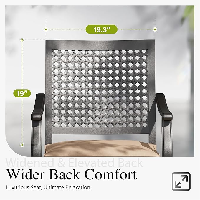PHI VILLA Metal Patio Outdoor Table and Chairs 5 Piece Dining Set - 37" Square Bistro Table and 4 Backyard Garden Chairs, Table with 1.57" Umbrella Hole