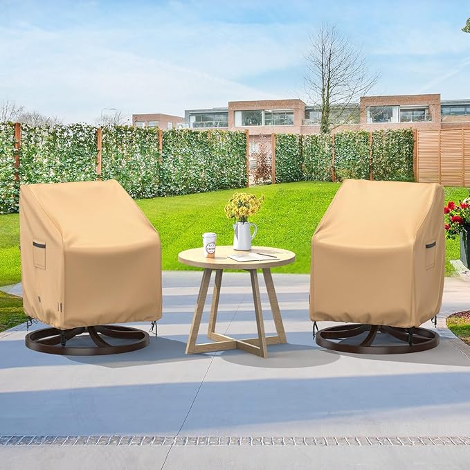 Swivel Patio Chair Covers, 2 Pack Waterproof Outdoor Rocking Chair Covers, Lawn Patio Furniture Covers, Heavy Duty Lounge Chair Cover, 30" W×34" D×38.5" H, Brown