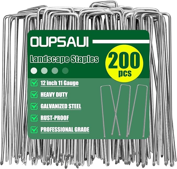 12 Inch 11 Gauge Galvanized Landscape Staples Stakes for Decoration, 12/25/50/100/150/200pcs Garden Metal Stakes for Weed Barrier Fabric, Fence Stakes, Tent Stakes (12in, 200pcs)