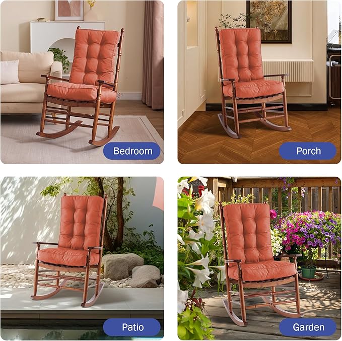 Rocking Chair Cushion, Waterproof and Fade-Resistant Patio Chair Cushions, Tufted Chair Pads for Rocker Furniture, 17x17 Inch, Indoor/Outdoor Seat Cushions with Ties, Spice