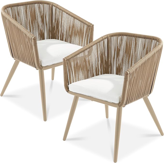 Best Choice Products Set of 2 Patio Dining Chairs, Outdoor Seating for Backyard, Poolside, Balcony w/Woven Wicker Design, 250lb Weight Capacity - Natural/Ivory/Natural