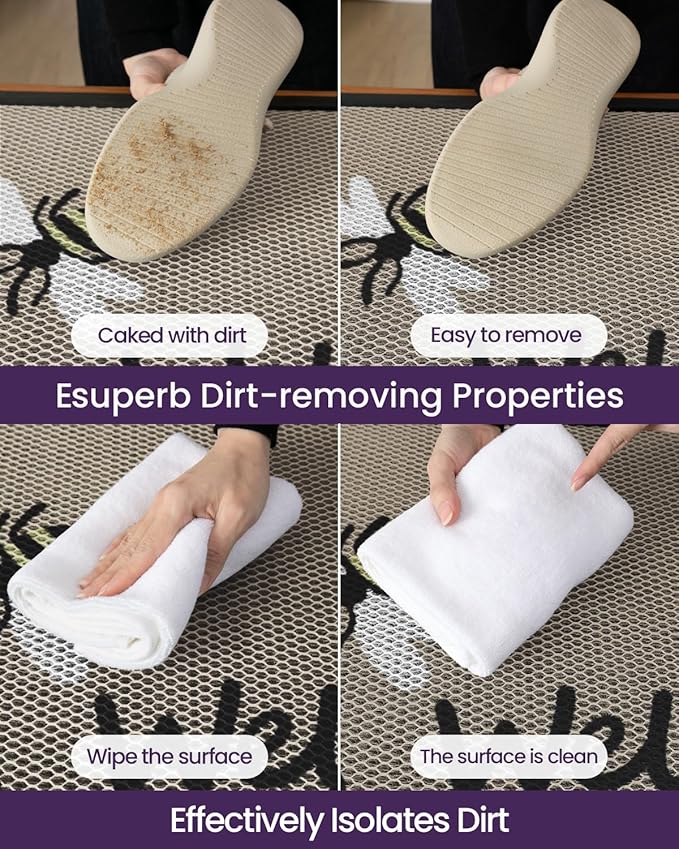 DEXI Front Door Mat Outside Entrance Welcome, Summer Floral Entryway Doormat Dirt Trapper, Heavy Duty Non Slip Entry Mats for Patio Garage Porch Home Decorative, 32x48, Bee and Flower