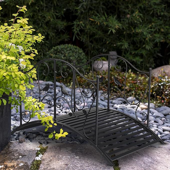 Outvita Metal Garden Bridge for Outdoor, Elegant Decorative Bridge with Powder-Coated Finish and Security Guardrail for Patio Pond Backyard Landscaping (Garden)