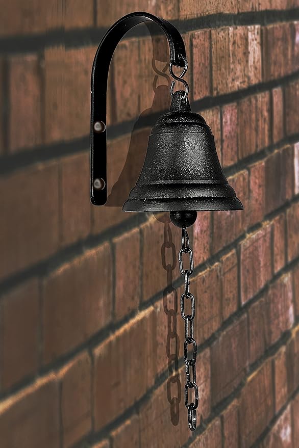 Vintage Cast Iron Dinner Bell as Entry Door Bell, Outside Hanging Decor or Indoor Decoration Wall Antique Farm and Front Gate Bell, Black
