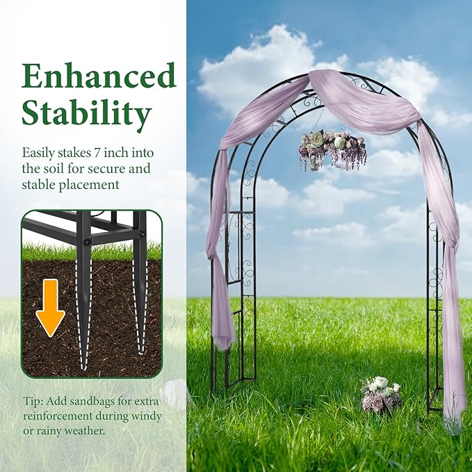 VINGLI Garden Arbor, Arch Archway for Wedding Ceremony Party, Steel Garden Trellis for Plant Climbing, Christmas Garden Decorations Pergola for Garden, Backyard, Lawn (Black, 65x22.8x94.5in)