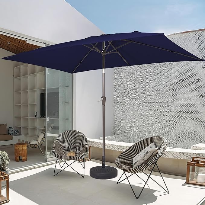 JEAREY 6.5x10 ft Rectangular Patio Umbrellas Outdoor Market Umbrella with Push Button Tilt and Crank, Rectangle Table Umbrellas 6 Sturdy Ribs UV Protection for Pool Garden Backyard Deck, Dark Blue