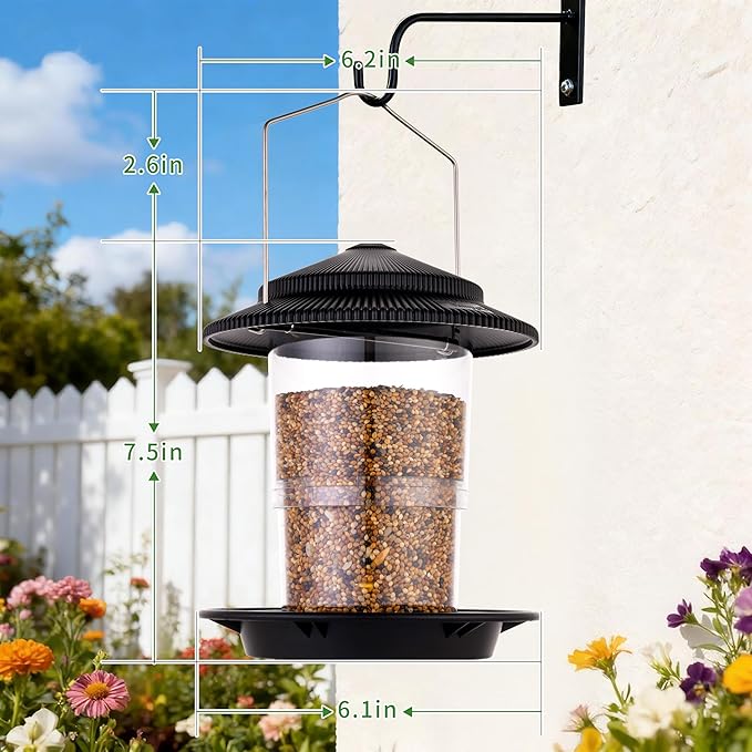 Outdoor Bird Feeder, Retractable Bird Feeder Hanging, Metal Hanger, Rainproof & Leak-Proof, Black, Pack of 2