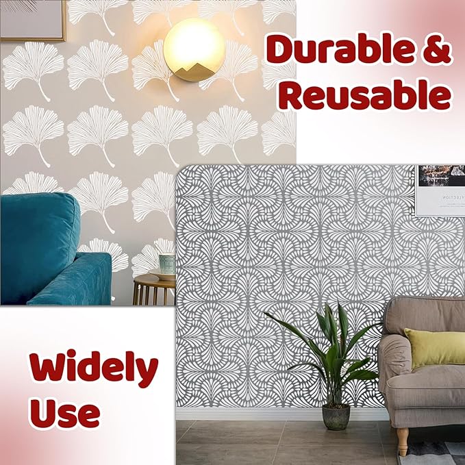 8 PCS Large Geometric Stencils, Reusable Plastic Drawing Template for Painting on Wall Wood Floor Tile DIY Art Furniture Home Decoration, 12 x 12 Inch