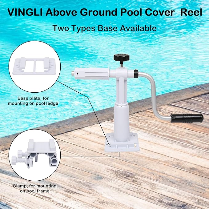 VINGLI Pool Cover Reel Above Ground Swimming Pool Cover Reel 16 FT Without Decking Solar Blanket Roller Systems with Tube Set for Various Shape Pool