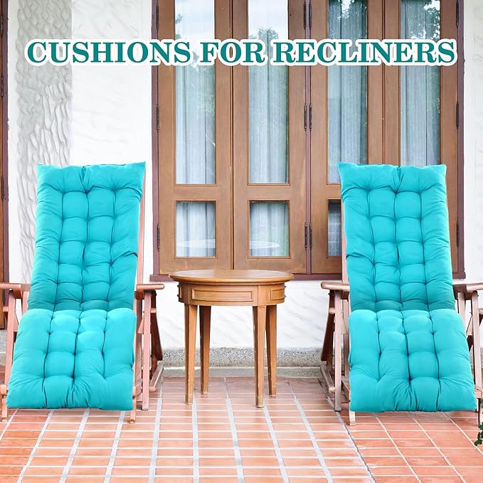 67 x 19 Inch Chaise Lounge Cushions Soft Lounge Chair Cushion Gravity Chair Cushion Sofa Lawn Furniture Cushion Pad with 6 Tie for Outdoor Indoor Patio Home Without Headrest (Lake Blue,2 Pcs)