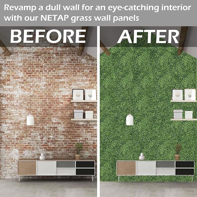 Grass Wall Panels Backdrop, 20"x 20"(12Pcs) Faux Boxwood Panels for Outdoor Indoor Green Wall Decor, Party Wedding Garden Fence Decorations