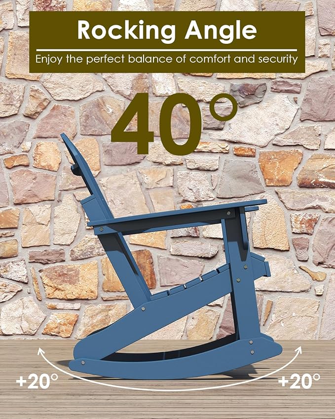 GREENVINES Adirondack-Rocking-Chairs | Set of 2 | HDPE Plastic | Porch Rocker Chair | for Outdoor Patio Deck | Weatherproof | Blue