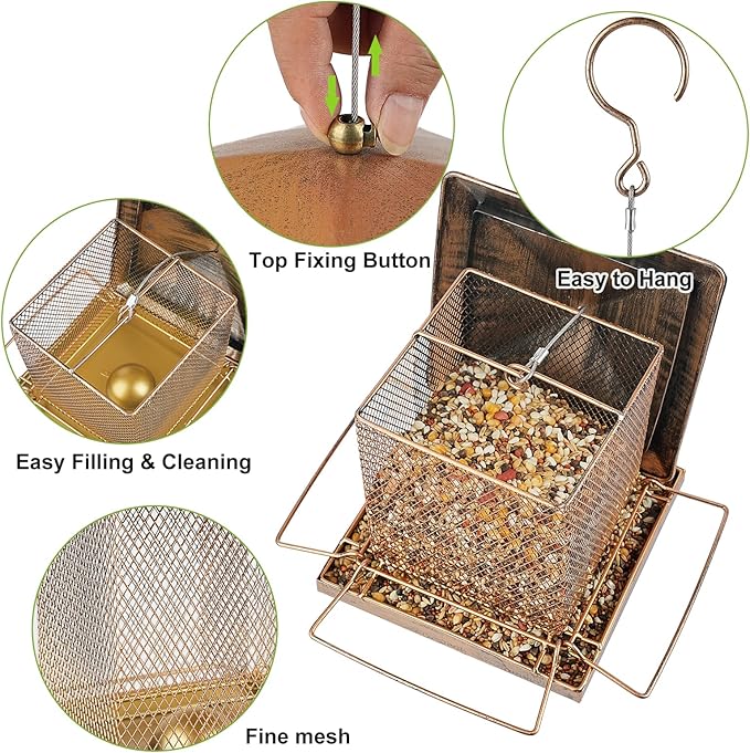 Bird Feeder, Heavy Duty Metal Bird Feeders for Outdoor Hanging, Wild Birdfeeder with Buckle for Garden Yard Outside Backyard, 3.5LB Large Capacity