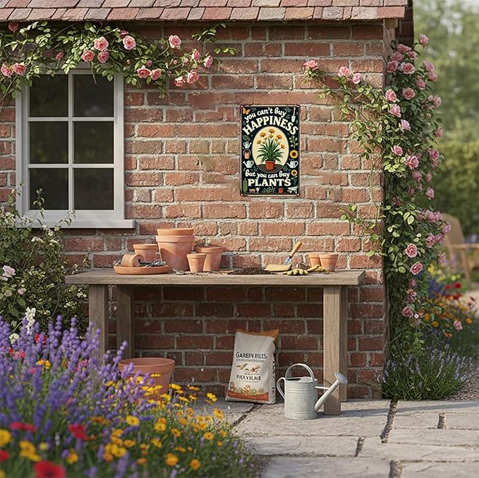 Plants Gifts You Can't Buy Happiness But You Can Buy Plants Vintage Tin Sign for Garden Patio Porch Yard She Shed Decor 8x12 Inch (3947)
