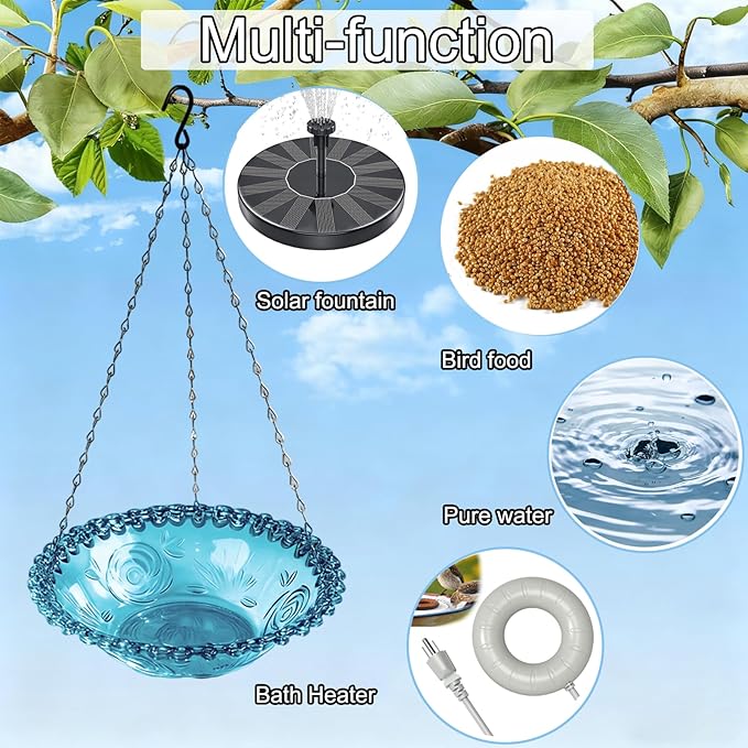 4 Pack Hanging Bird Baths Bowl Outdoor Bird Feeder 15.7 Inch Metal Chains, Weather-Resistant Hanging Bird Feeder & Bath Tray for Garden, Patio, Backyard Wildlife Decor