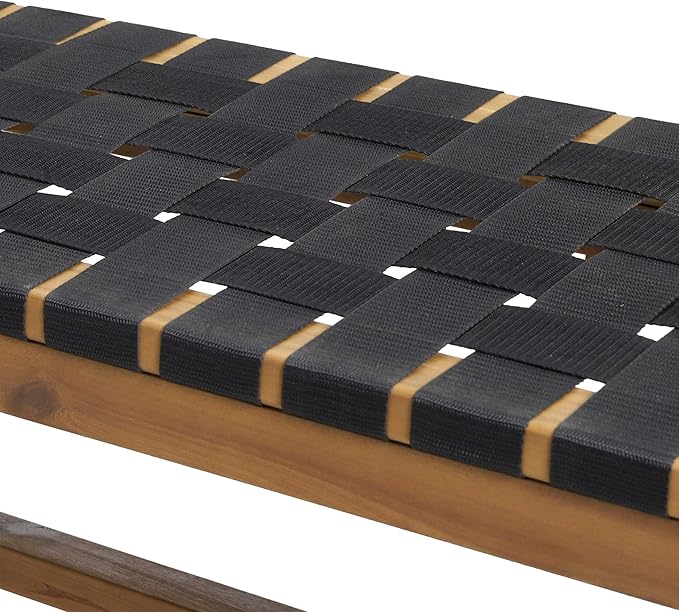 Christopher Knight Home Jeffery Outdoor Acacia Wood Bench with Rope Seating, Black and Teak 61x13.75x16.25 inches