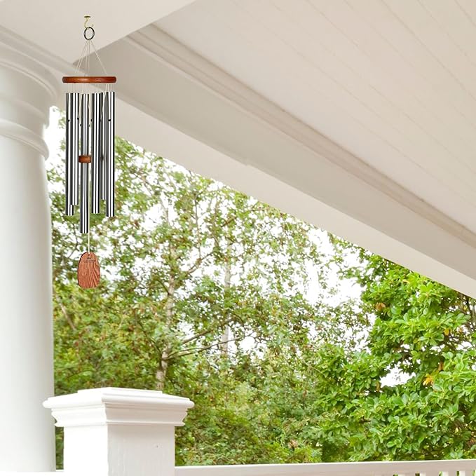 Woodstock Wind Chimes Original Amazing Grace Chime, Memorial Chimes for Outside, Outdoor Decor for Patio, Porch, Garden, Sympathy Chime, Silver, 24"