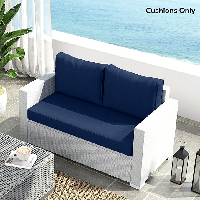 Outsunny 2 Seat Patio Furniture Cushions, 46x26x5 in, Thick Outdoor Loveseat Cushion Set with Removable Cover, Fade-Resistant Replacement Cushions for Outdoor Furniture, Couch, Bench, Swing, Navy Blue