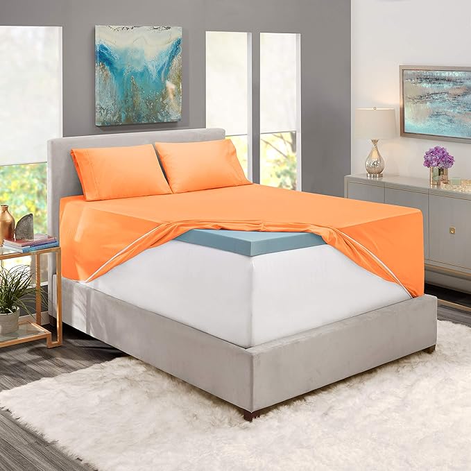 Clara Clark Fitted Sheet, Extra Deep Pocket Fits Deep Mattress, Luxury Soft Fitted Sheet Only, Twin - Extra Deep Apricot Orange