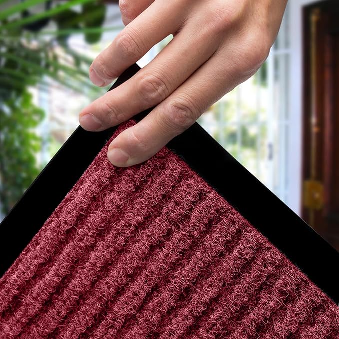 LuxUrux Red Christmas Decor Door Mat, Heavy Duty Doormat, Indoor Outdoor, Easy Clean, Waterproof, Low-Profile Mats for Entry, Patio, Garage, High Traffic Entrance Ways (23''x 35'', Striped Red)