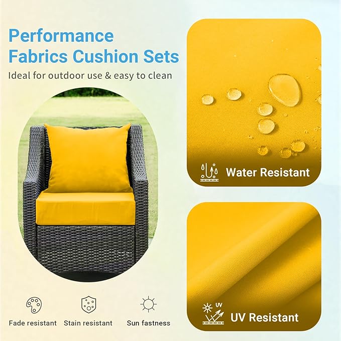 Outdoor Cushions for Patio Furniture,Outdoor Seat Cushion Set 24 x 24 x 4 Inch,Waterproof & Fade Resistant Outdoor Chair Cushions,Deep Patio Chair Cushion with Removable Cover,Yellow