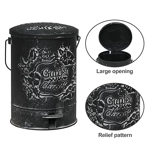 Z&Z ornamentorum Outdoor Small Trash Can with Lid Dog Poop Trash Can Outside for Kitchen Park Garden and Pedal Round Touchless Garbage with Flower and Bird Patterns (Black)