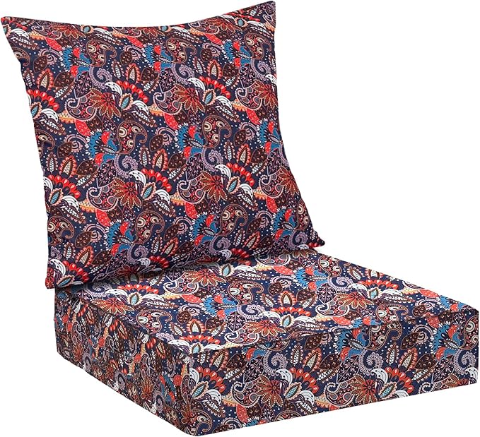 Outdoor Cushions for Patio Furniture,Outdoor Seat Cushion Set 24 x 24 x 4 Inch,Waterproof & Fade Resistant Outdoor Chair Cushions,Deep Patio Chair Cushion with Removable Cover,Artistic Floral