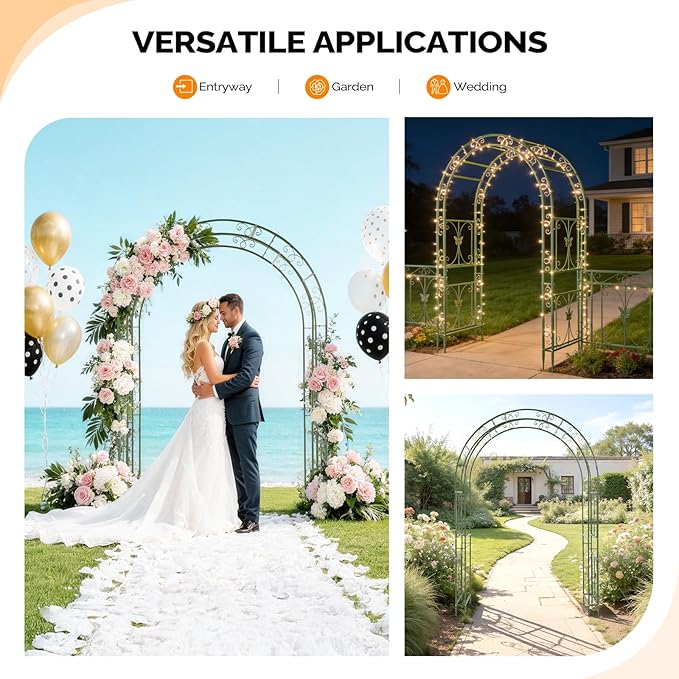 VINGLI Garden Arbor, Arch Archway for Wedding Ceremony Party, Steel Garden Trellis for Plant Climbing, Christmas Garden Decorations Pergola for Garden, Backyard, Lawn (75.5x22.8x94.5) (Olive Green)