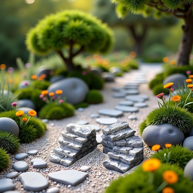 2Pcs Gray Micro Landscaping Decor Bonsai Craft Miniature Resin Bridge Stair Stone Straight Bridge Stairs Stone Steps Garden Fairy Ornament Flower Pot Plant Straight Stairs Outdoor Garden Miniatures