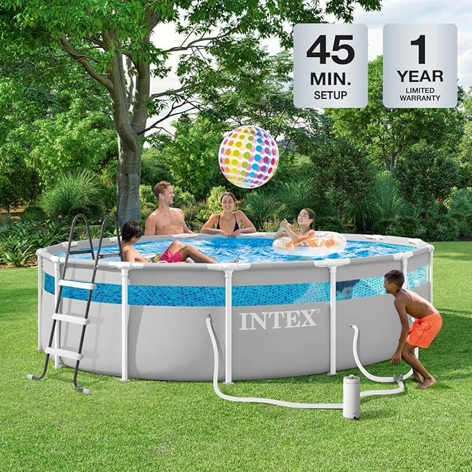 INTEX 26721EH 14ft x 42in Prism Frame Clearview Premium Above Ground Pool Set: Includes 1000 GPH Krystal Clear Cartridge Filter Pump – 3357 Gallon Capacity – Age Grade 6+