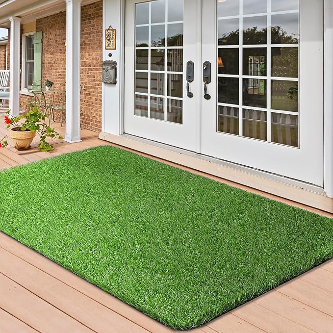 Artificial Grass Mat, Turf Grass Front Door Mats Outdoor/Indoor, Realistic Fake Grass Rug for Dog, Entrance, Patio, Camper, Home Decor, 36” x 59”