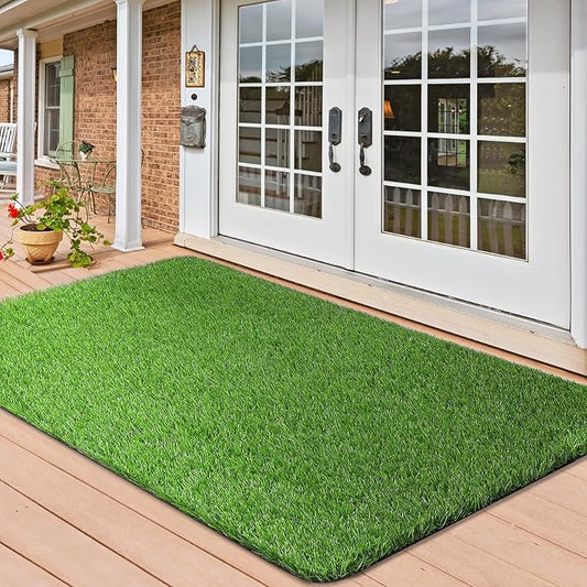 Artificial Grass Mat, Turf Grass Front Door Mats Outdoor/Indoor, Realistic Fake Grass Rug for Dog, Entrance, Patio, Camper, Home Decor, 36” x 59”