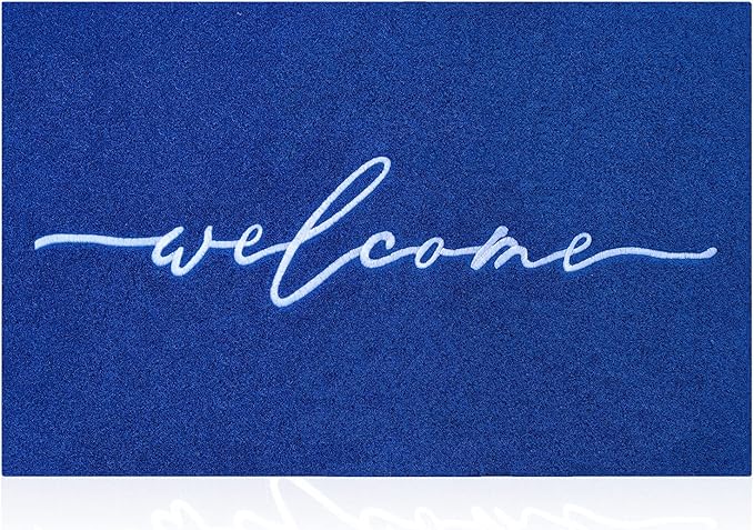 AAZZKANG Blue Door Mat Outdooor Welcome Doormat with Non Slip Rubber Backing Indoor Mat Easy to Clean Outside Inside Door Mats for Entryway,High Traffic Areas