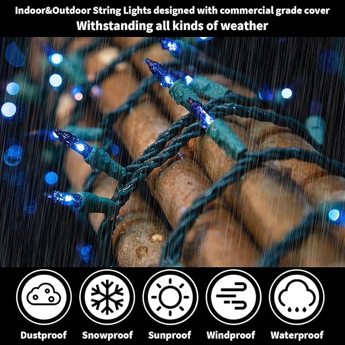 LAMPHOME Blue Christmas Lights Decoration 300Lights 63.8ft(2pk of 150L) UL Certified Mini Bulb String Lights Set Hanukkah Traditional Light for Outdoor Christmas Tree Garden Holiday Party Patio Decor