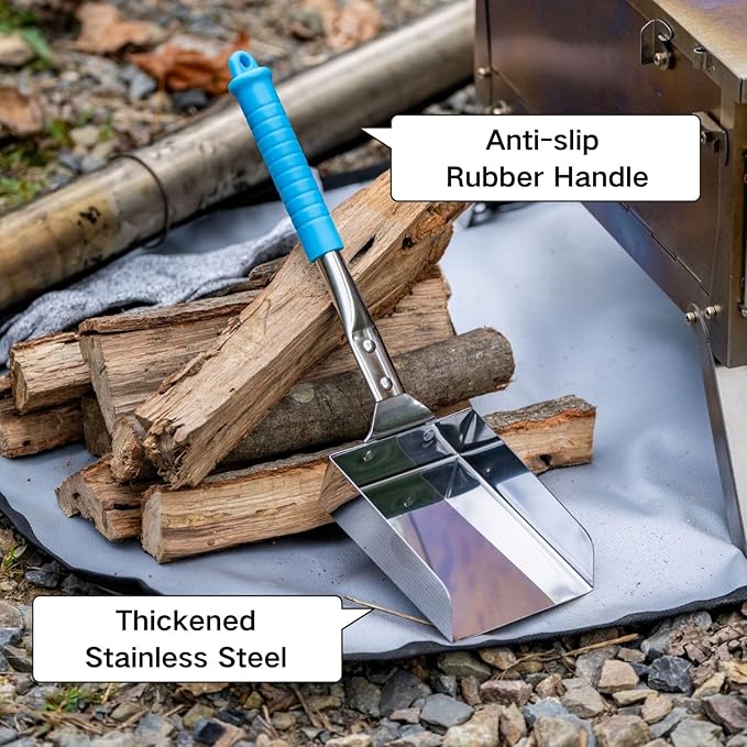 SoloWilder Ash Shovel for Fire Pit & Fireplace - Gardening Tool, Charcoal Scoop - 14.6" Blue