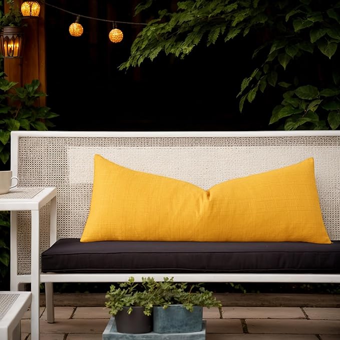 Kevin Textile Outdoor Waterproof Long Lumbar Pillow Cover 14x36 Inch Pack of 1 Checkered Decorative Rectangle Cushion Throw Pillowcases Shell for Patio Tent Garden Couch Bed Sofa Sunflower Yellow