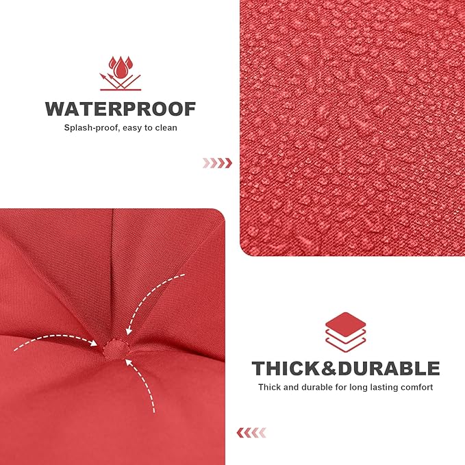Porch Swing Cushions,Outdoor Cushions 3 Seater Replacement with Backrest, Waterproof Thickened Bench Cushion with Ties for Porch, Patio,Outdoor, Backyard and Garden (Red 40 * 40 in)