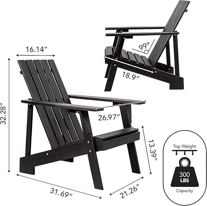 JONATHAN Y PAT1001D Irving Outdoor Patio Modern Acacia Wood Adirondack Chair for Garden, Lawn, Backyard, Pool, Deck, Beach, Firepit, Black