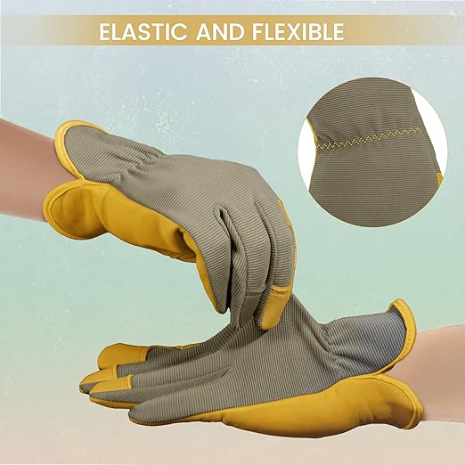 Gardening Gloves, Garden Gloves for Women and Men, Thorn Proof Working Gloves, Durable Leather Work Garden Gloves for Yard & Outdoor Work, Golden, L